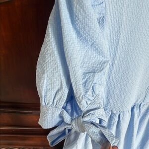 Light Blue Textured Dress with Bow Detail